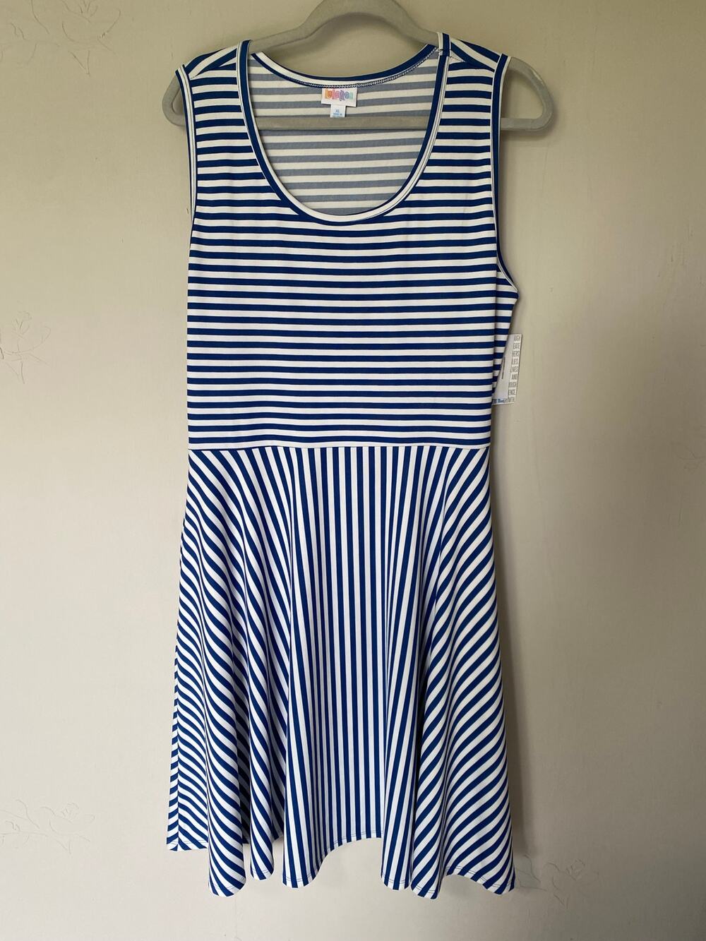 NWT LuLaRoe Blue & White stripes Nicki Dress with Pockets XL Coastal Comfy